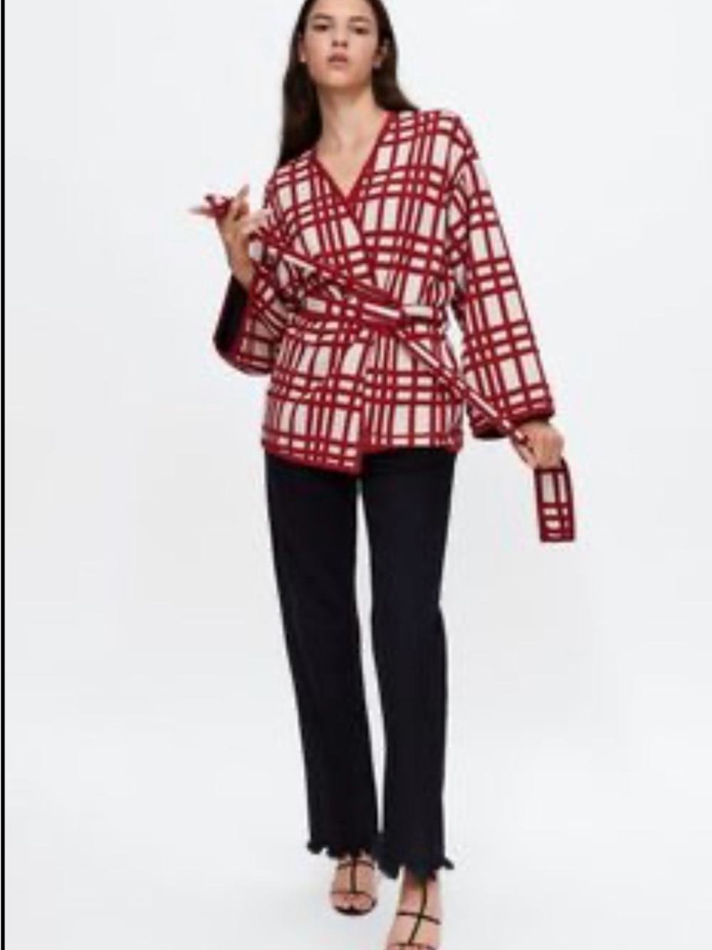 Zara Red and Cream Textured Knit Top
